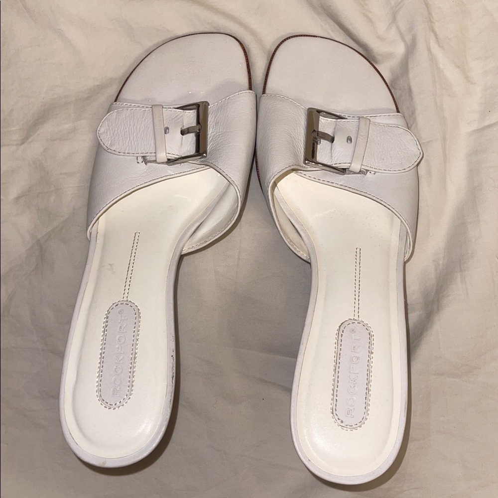 Rockport White Heeled Mules with Buckle - Picture 7 of 10